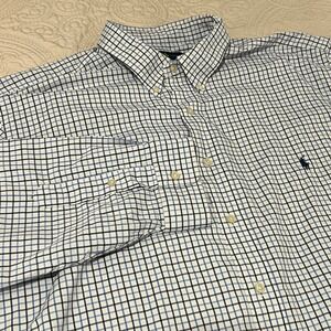 Ralph Lauren Performance Button Down Shirt Men 2XB 2TG Blue Check Long Sleeve